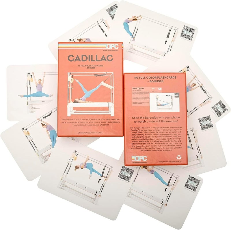 OnlinePilatesClasses.com OnlinePilatesClasses Pilates Cadillac Tower Reformer Deck with Video Tutorials, Fitness Flash Cards with 110 All-Levels Cards Set for Home Gym Exercise, Reformer Not Included - Image 1
